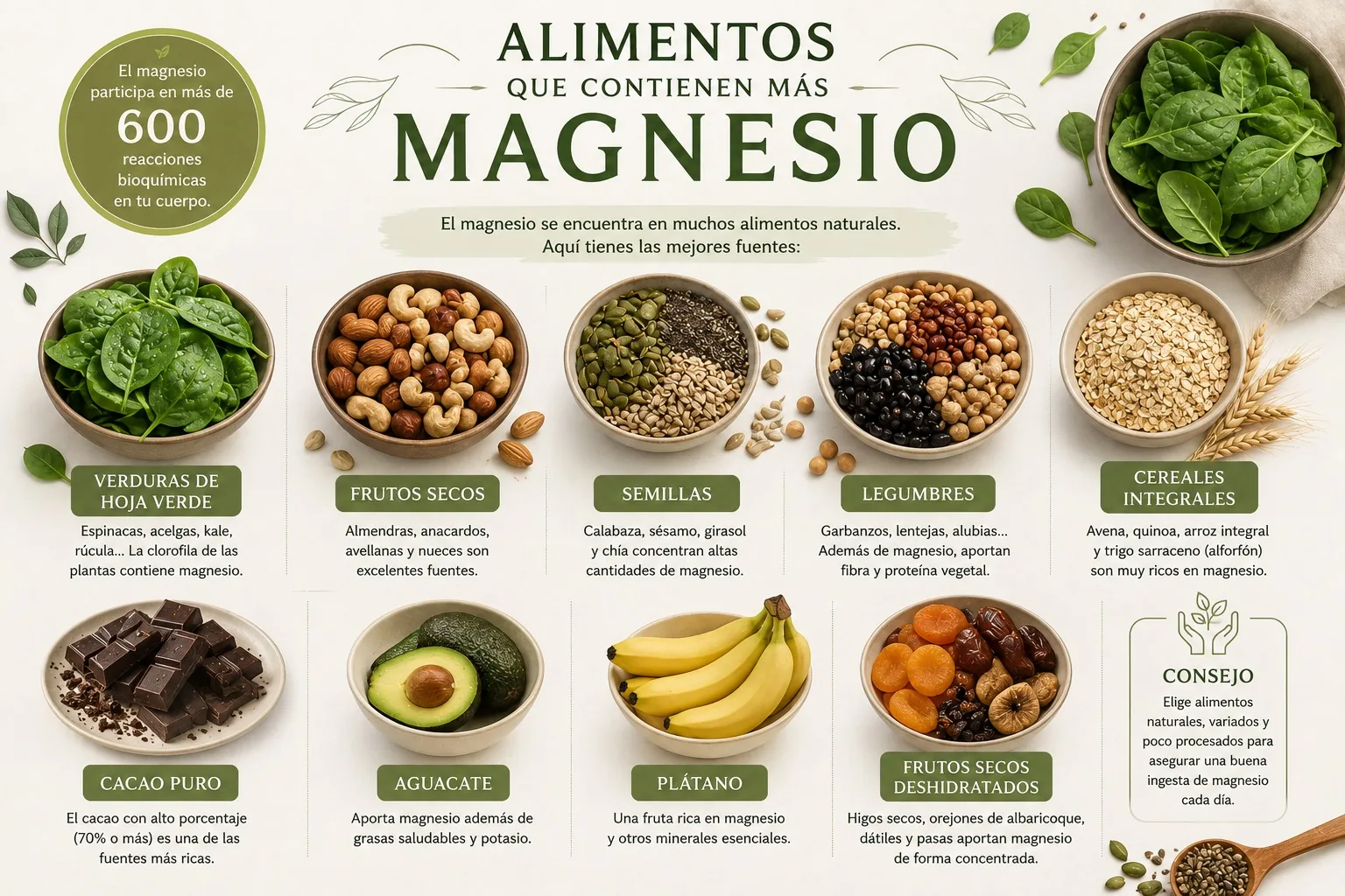 Listado de alimentos que contienen magnesio