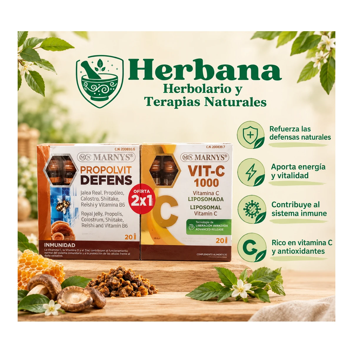 Pack Oferta 2x1 Marnys: Propolvit Defens + VIT-C 1000 Liposomada