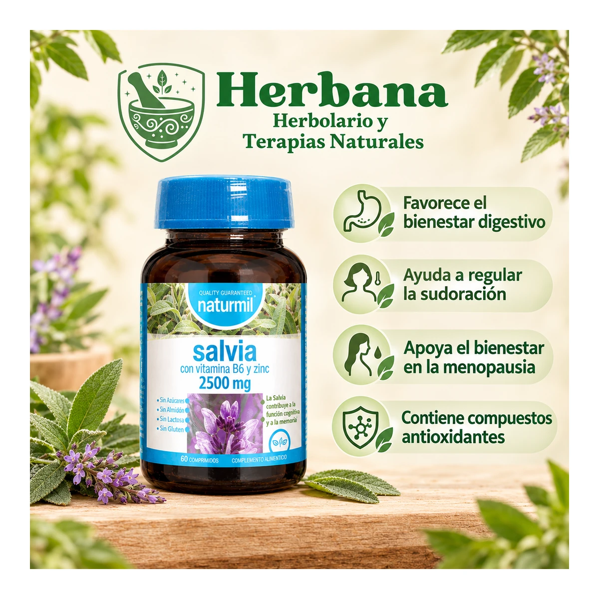 Salvia con vitamina B6 y Zinc